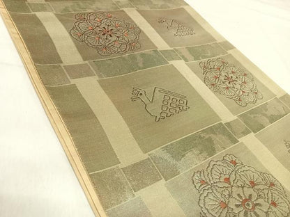 平和屋着物◎六通柄袋帯　有栖川花文　金糸　正絹　逸品　AABI5795yx