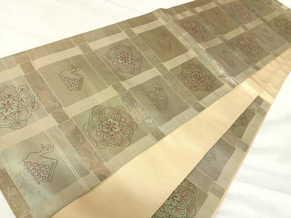 平和屋着物◎六通柄袋帯　有栖川花文　金糸　正絹　逸品　AABI5795yx