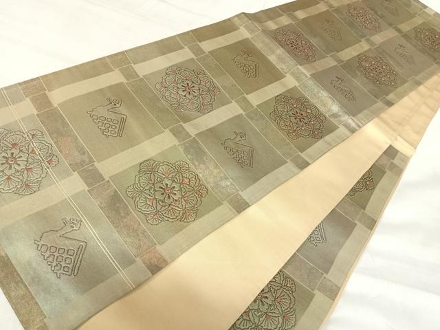 平和屋着物◎六通柄袋帯　有栖川花文　金糸　正絹　逸品　AABI5795yx