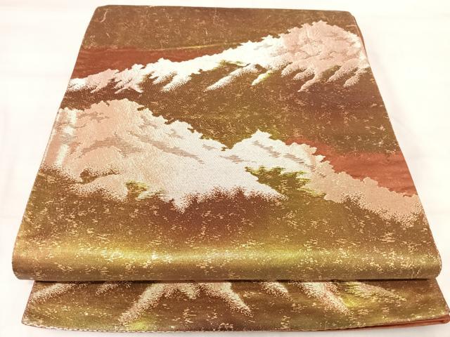 平和屋着物◎六通柄袋帯　遠山文　金糸　正絹　逸品　AABI5796yx