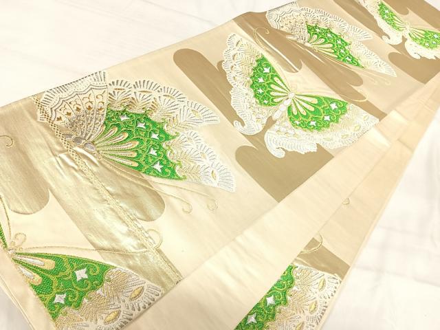 平和屋着物◎六通柄袋帯　舞蝶文　金銀糸　正絹　逸品　AABI5797yx
