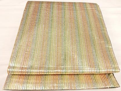 平和屋着物◎両面全通柄袋帯　縞　金糸　正絹　逸品　AABI5800yx