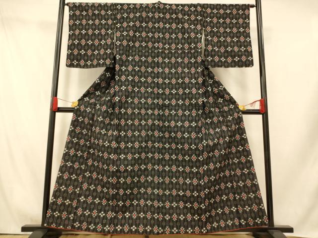 平和屋着物■上質な紬　花間道　黒地　正絹　逸品　AABI5810fw