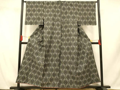 平和屋着物■本場村山大島紬　花格子　黒地　正絹　逸品　AABI5813fw