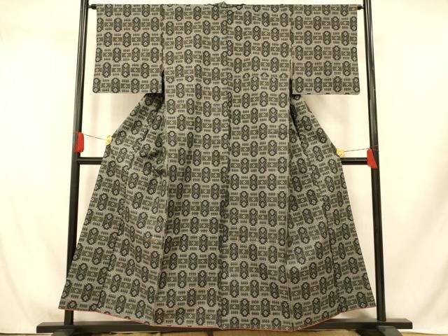 平和屋着物■本場村山大島紬　花格子　黒地　正絹　逸品　AABI5813fw