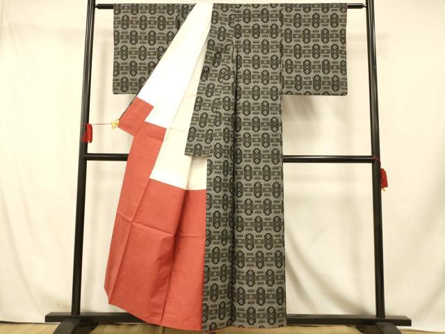 平和屋着物■本場村山大島紬　花格子　黒地　正絹　逸品　AABI5813fw