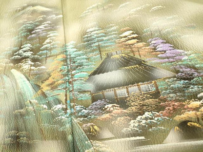 平和屋着物■色留訪問着　手描き　風景文　正絹　逸品　AABI5825fw