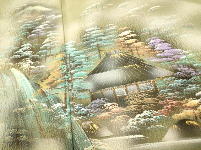 平和屋着物■色留訪問着　手描き　風景文　正絹　逸品　AABI5825fw