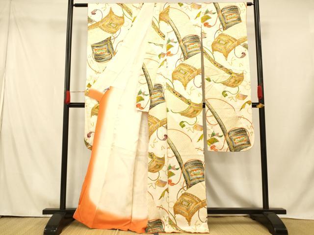 平和屋着物■豪華振袖　手描き　楽器文　金彩　正絹　逸品　AABI5826fw