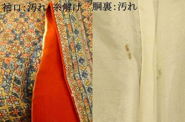 平和屋着物■上質な小紋　更紗花文　正絹　逸品　AABI5827fw