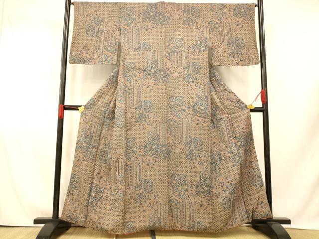平和屋着物■上質な小紋　更紗花文　正絹　逸品　AABI5827fw