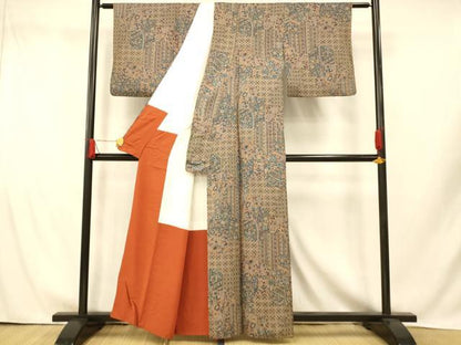 平和屋着物■上質な小紋　更紗花文　正絹　逸品　AABI5827fw