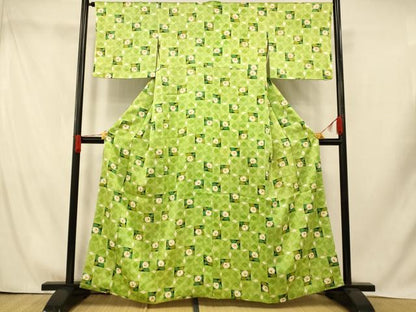平和屋着物■上質な小紋　草花格子文　正絹　逸品　AABI5828fw