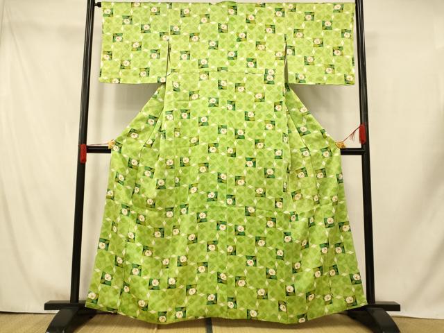平和屋着物■上質な小紋　草花格子文　正絹　逸品　AABI5828fw