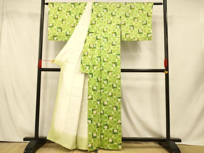 平和屋着物■上質な小紋　草花格子文　正絹　逸品　AABI5828fw