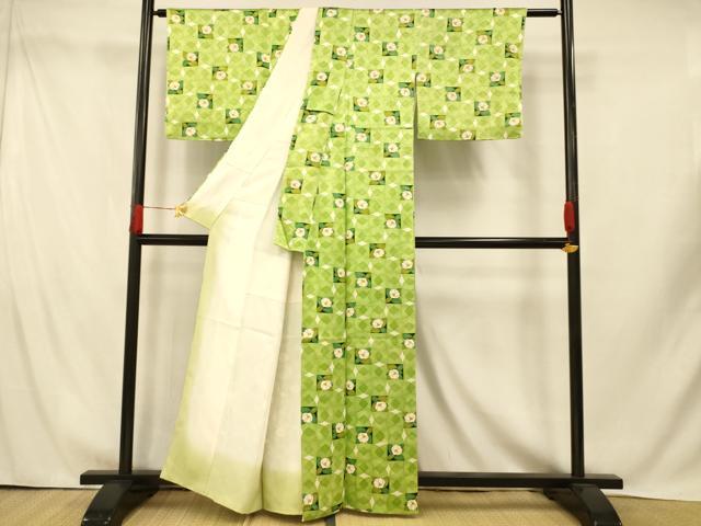 平和屋着物■上質な小紋　草花格子文　正絹　逸品　AABI5828fw