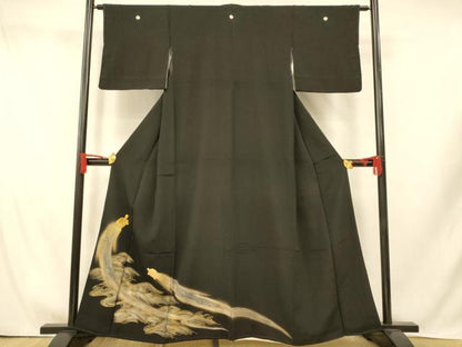 平和屋着物■豪華黒留袖　駒刺繍　流水文　蓑亀　金銀彩　正絹　逸品　AABI5830fw