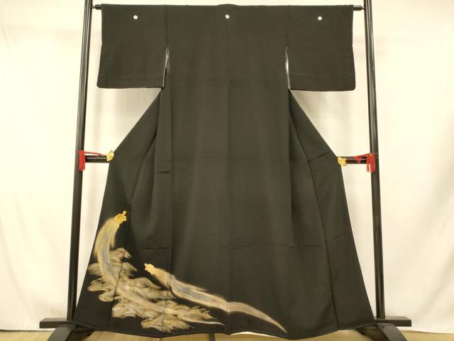 平和屋着物■豪華黒留袖　駒刺繍　流水文　蓑亀　金銀彩　正絹　逸品　AABI5830fw