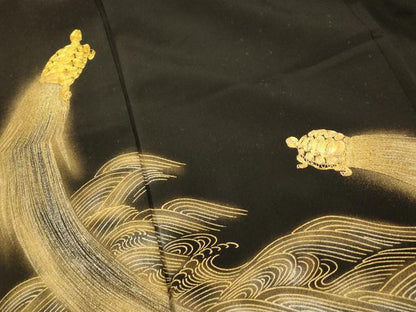 平和屋着物■豪華黒留袖　駒刺繍　流水文　蓑亀　金銀彩　正絹　逸品　AABI5830fw