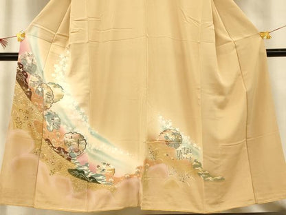 平和屋着物■訪問着　雪輪花鳥風景文　暈し染め　金彩　正絹　逸品　AABI5831fw