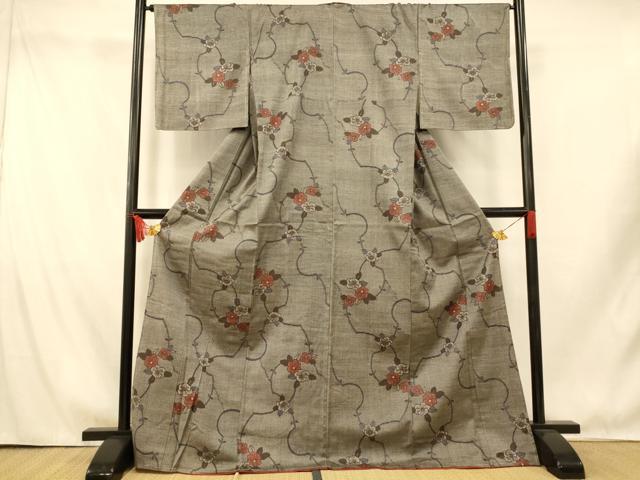 平和屋着物■上質な紬　枝花文　正絹　逸品　未使用　AABI5835fw