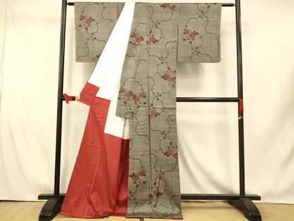 平和屋着物■上質な紬　枝花文　正絹　逸品　未使用　AABI5835fw
