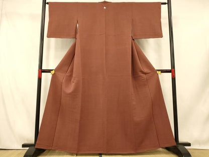 平和屋着物■上質な色無地 横段地紋 鳶色 正絹 逸品 AABI5837fw