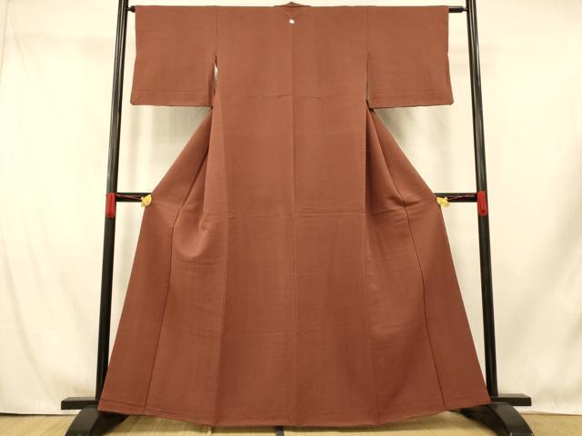 平和屋着物■上質な色無地 横段地紋 鳶色 正絹 逸品 AABI5837fw