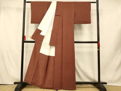 平和屋着物■上質な色無地 横段地紋 鳶色 正絹 逸品 AABI5837fw