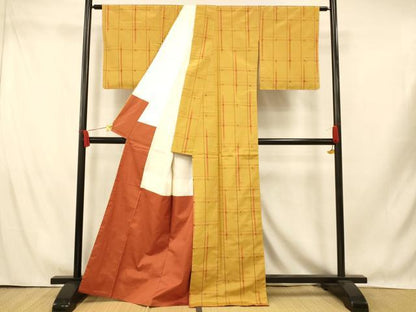 平和屋着物■上質な紬　格子　正絹　逸品　未使用　AABI5840fw