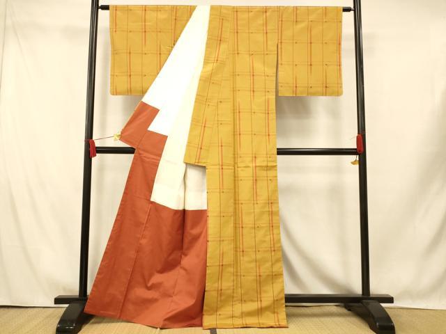 平和屋着物■上質な紬　格子　正絹　逸品　未使用　AABI5840fw