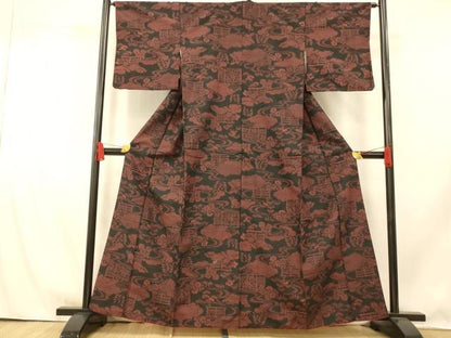 平和屋着物■上質な紬　松竹梅　黒地　正絹　逸品　AABI5842fw