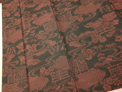 平和屋着物■上質な紬　松竹梅　黒地　正絹　逸品　AABI5842fw