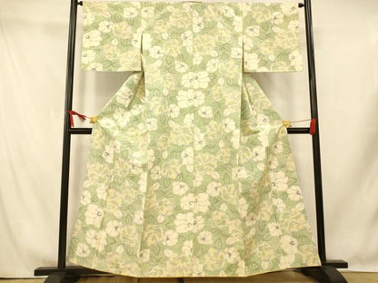 平和屋着物■上質な紬　更紗花文　正絹　逸品　AABI5845fw