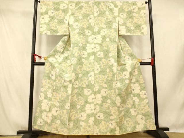 平和屋着物■上質な紬　更紗花文　正絹　逸品　AABI5845fw