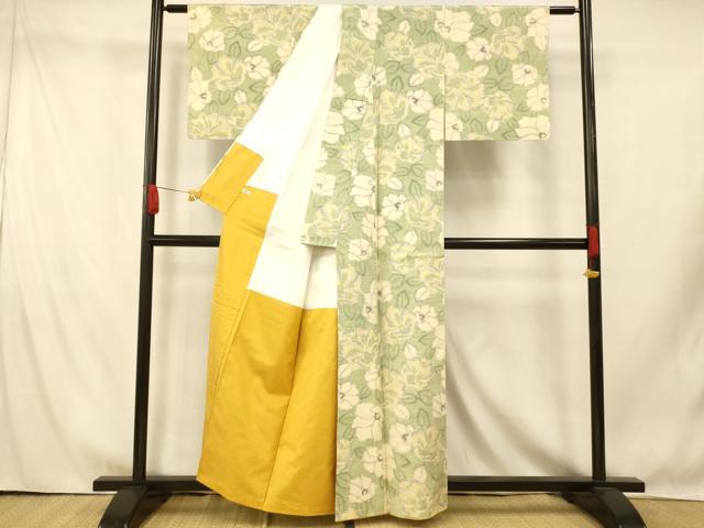 平和屋着物■上質な紬　更紗花文　正絹　逸品　AABI5845fw