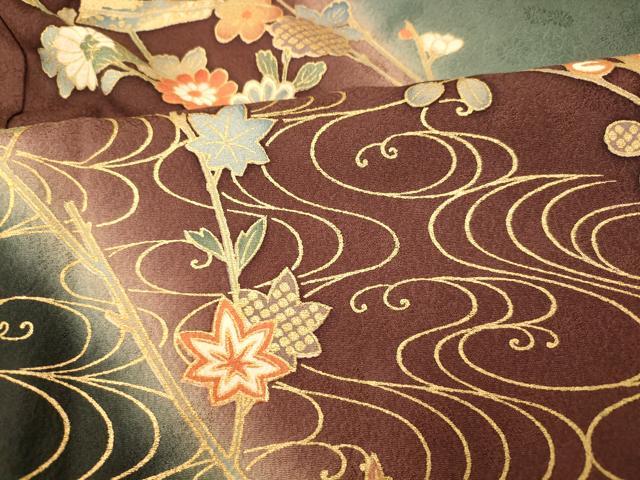 平和屋着物■訪問着　駒刺繍　扇子枝花文　暈し染め　金彩　正絹　逸品　AABI5849fw