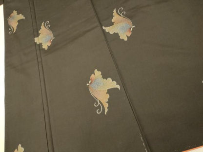 平和屋着物■上質な紬　舞蝶文　黒地　正絹　逸品　AABI5860fw