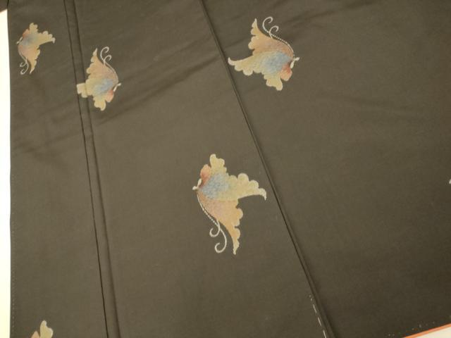 平和屋着物■上質な紬　舞蝶文　黒地　正絹　逸品　AABI5860fw