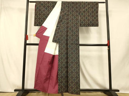 平和屋着物■上質な紬　花菱文　黒地　正絹　逸品　AABI5864fw
