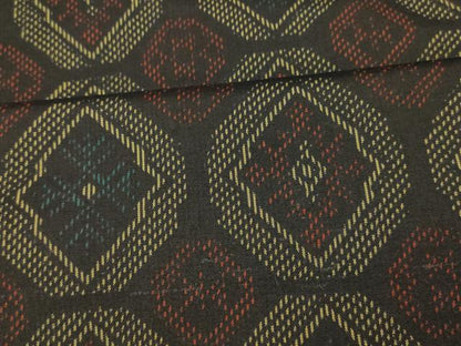 平和屋着物■上質な紬　花菱文　黒地　正絹　逸品　AABI5864fw
