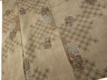 平和屋着物■上質な紬　七宝風景文　正絹　逸品　AABI5865fw