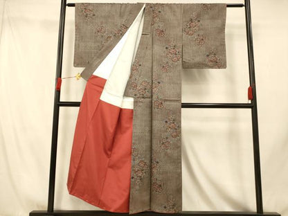 平和屋着物■上質な紬　草花文　正絹　逸品　未使用　AABI5866fw