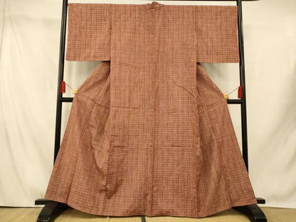 平和屋着物■上質な紬　格子　正絹　逸品　AABI5867fw