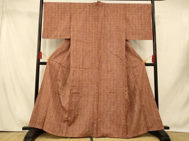 平和屋着物■上質な紬　格子　正絹　逸品　AABI5867fw
