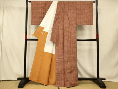 平和屋着物■上質な紬　格子　正絹　逸品　AABI5867fw