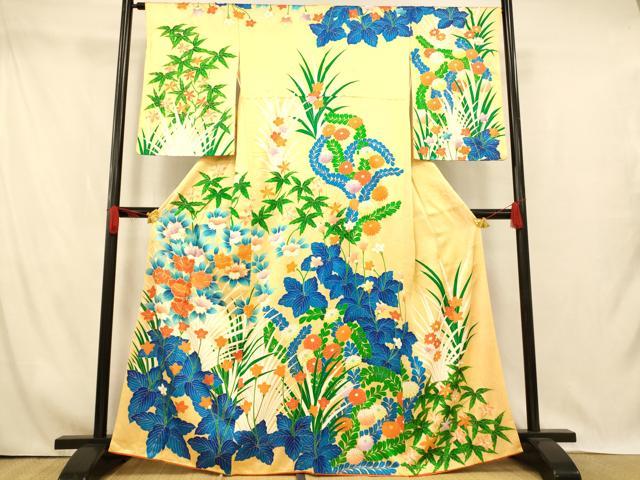 平和屋着物■訪問着　総刺繍　草花文　たたき染め　金彩　正絹　逸品　AABI5874fw