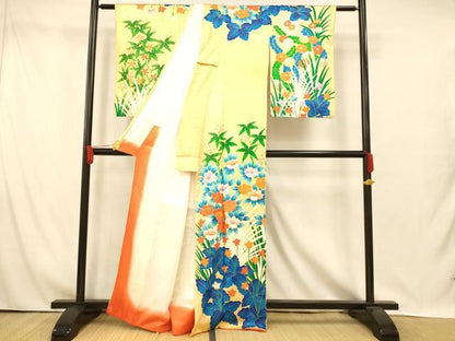 平和屋着物■訪問着　総刺繍　草花文　たたき染め　金彩　正絹　逸品　AABI5874fw