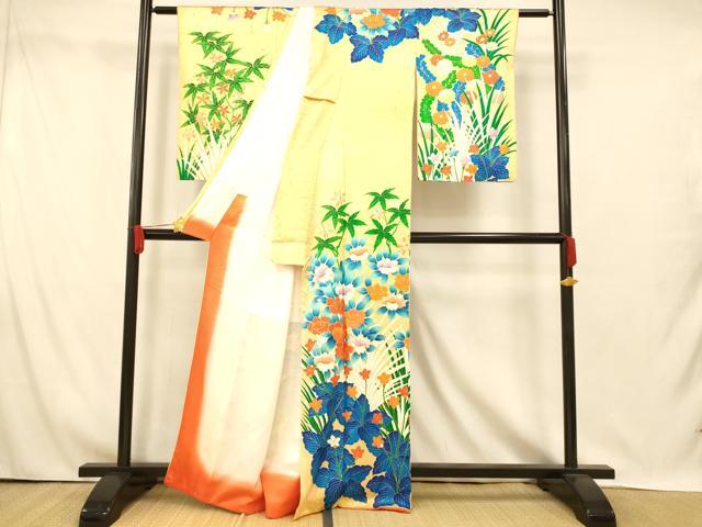 平和屋着物■訪問着　総刺繍　草花文　たたき染め　金彩　正絹　逸品　AABI5874fw