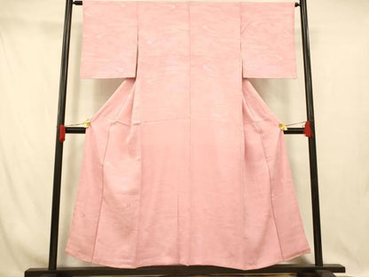 平和屋着物■上質な色無地　吉祥舞花地紋　珊瑚色　正絹　逸品　AABI5876fw